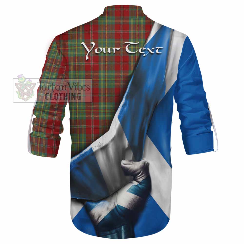 Tartan Vibes Clothing Leask Tartan Ghillie Kilt Shirt with Family Crest Scotland Patriotic Style