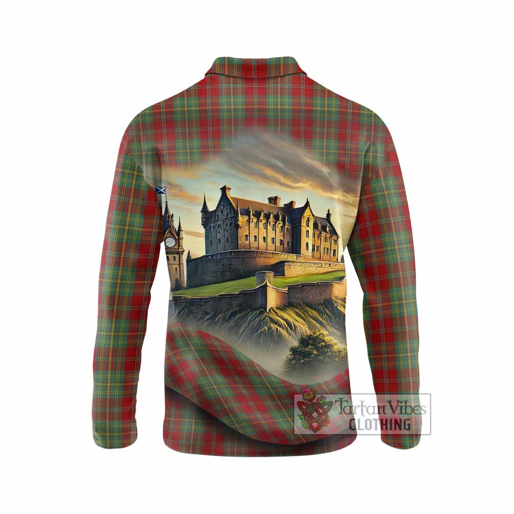 Tartan Vibes Clothing Leask Tartan Family Crest Long Sleeve Polo Shirt with Scottish Ancient Castle Style