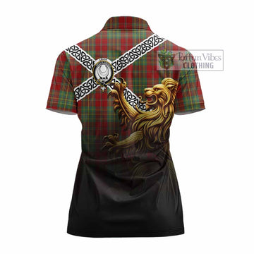 Leask Crest Tartan Women's Polo Shirt with Golden Lion Emblem Celtic Style
