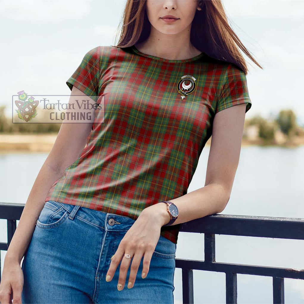 Leask Tartan Cotton T-Shirt with Family Crest Women's Shirt - Tartanvibesclothing Shop