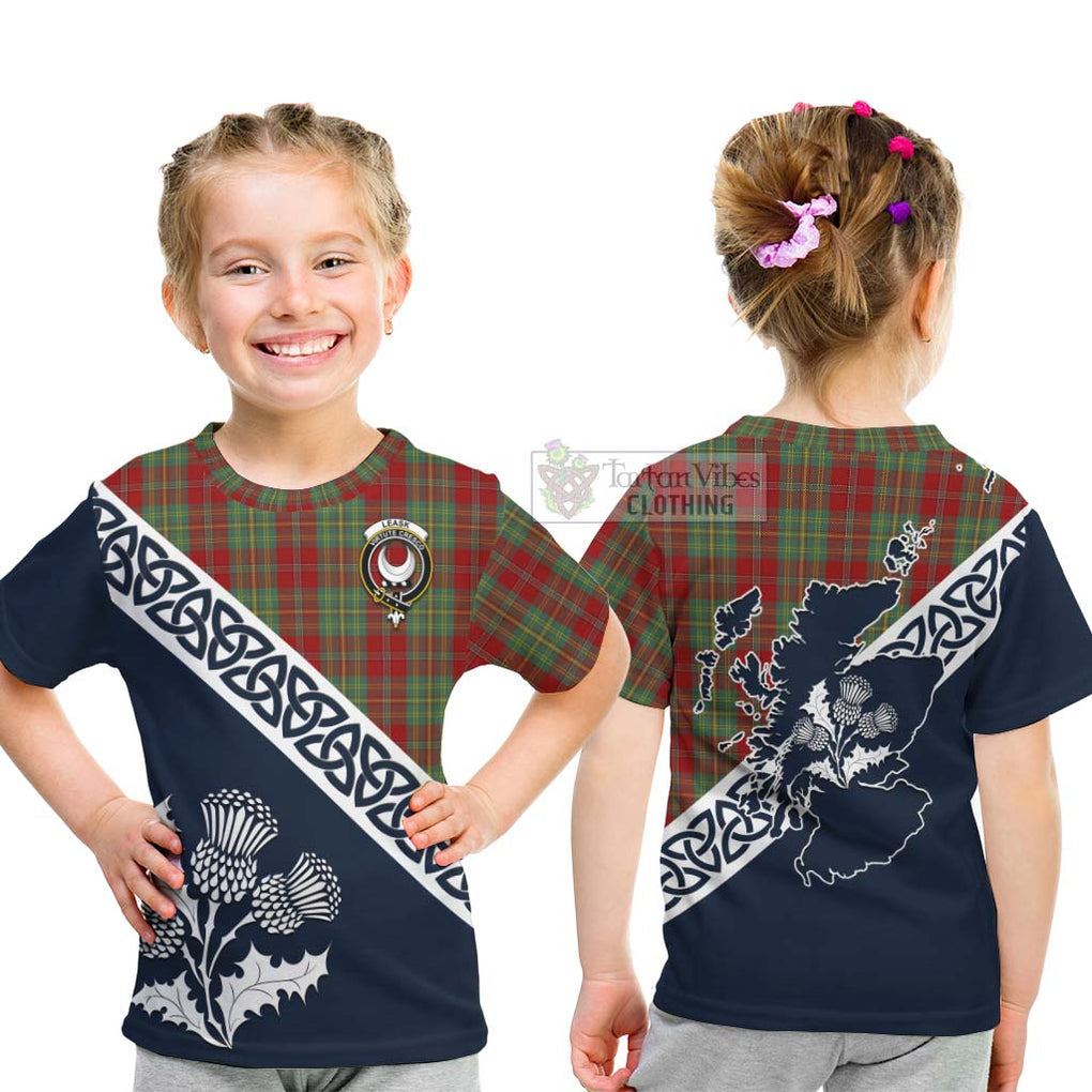 Tartan Vibes Clothing Leask Tartan Kid T-Shirt Featuring Thistle and Scotland Map