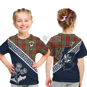Tartan Vibes Clothing Leask Tartan Kid T-Shirt Featuring Thistle and Scotland Map