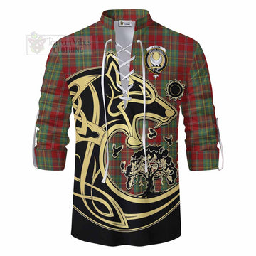 Tartan Vibes Clothing Leask Tartan Ghillie Kilt Shirt with Family Crest Celtic Wolf Style