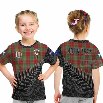 Tartan Vibes Clothing Leask Crest Tartan Kid T-Shirt with New Zealand Silver Fern Half Style