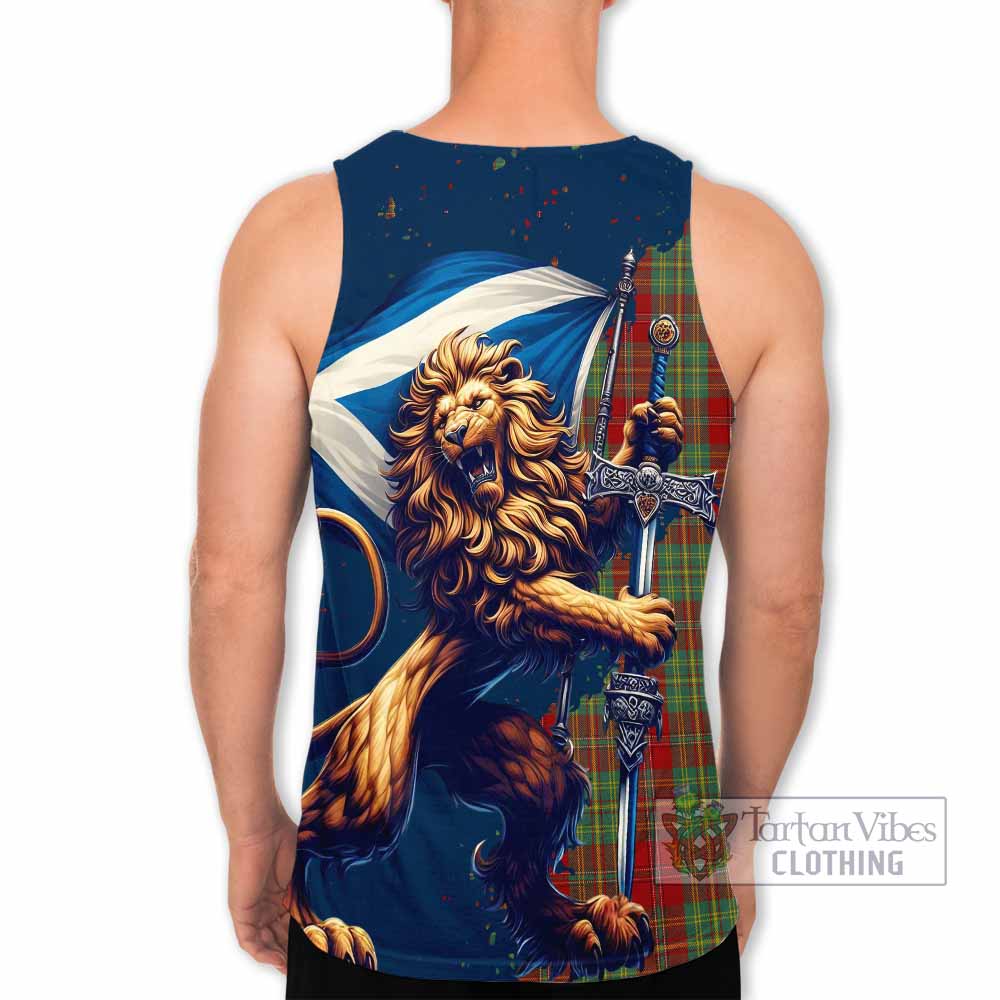 Tartan Vibes Clothing Leask Tartan Family Crest Men's Tank Top with Scottish Majestic Lion
