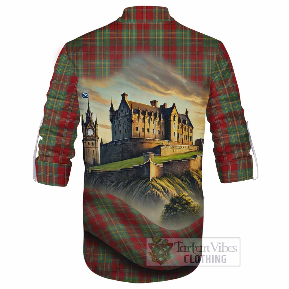 Tartan Vibes Clothing Leask Tartan Family Crest Ghillie Kilt Shirt with Scottish Ancient Castle Style