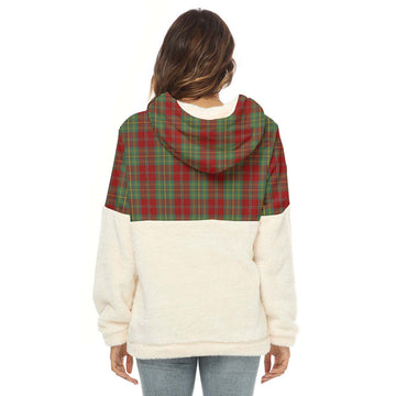 Leask Tartan Half Style Women's Borg Fleece Hoodie with Half Zip with Family Crest