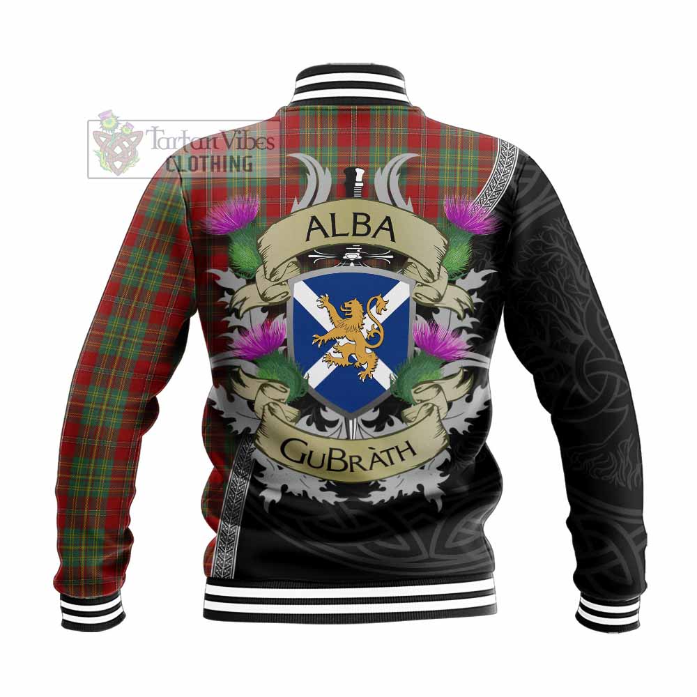 Tartan Vibes Clothing Leask Tartan Family Crest Baseball Jacket Lion Rampant Royal Thistle Shield Celtic Inspired