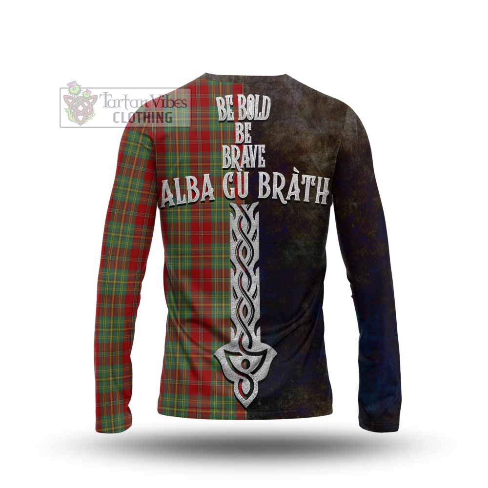 Tartan Vibes Clothing Leask Tartan Family Crest Long Sleeve T-Shirt Alba Gu Brath Be Brave Lion Ancient Style