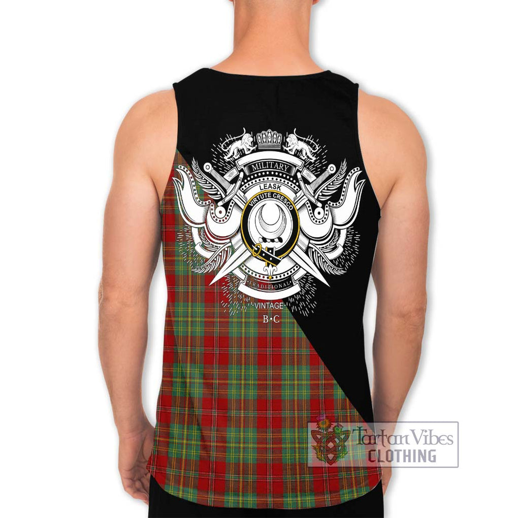 Leask Tartan Men's Tank Top with Family Crest and Military Logo Style - Tartanvibesclothing Shop