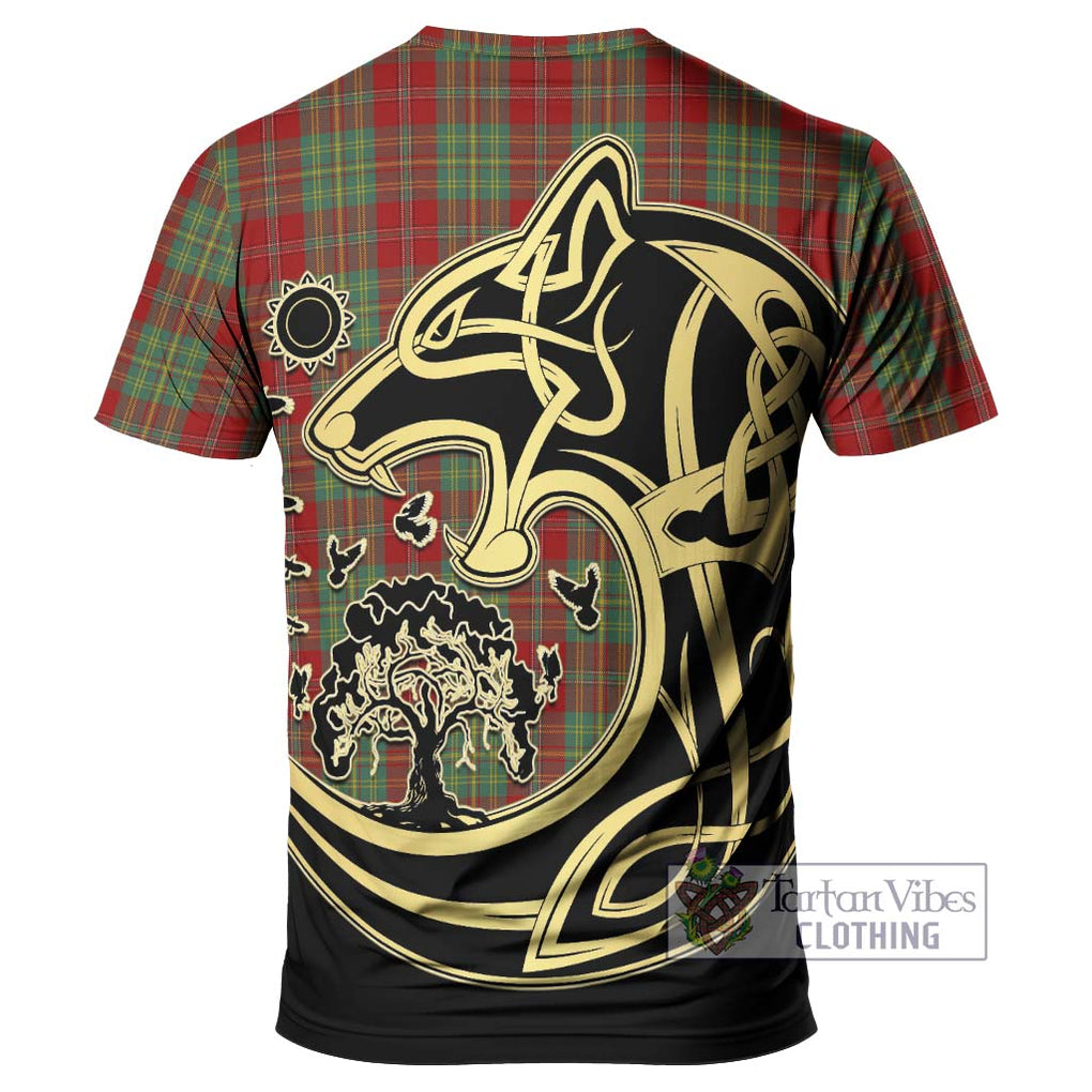Leask Tartan T-Shirt with Family Crest Celtic Wolf Style - Tartan Vibes Clothing