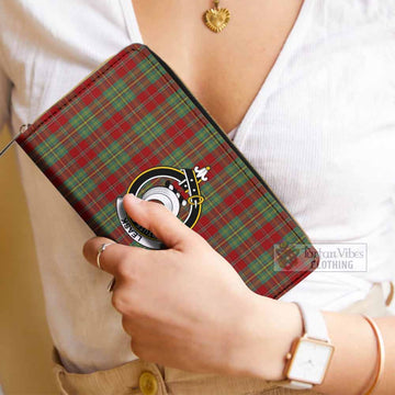 Leask Tartan Women's Leather Wallet with Family Crest