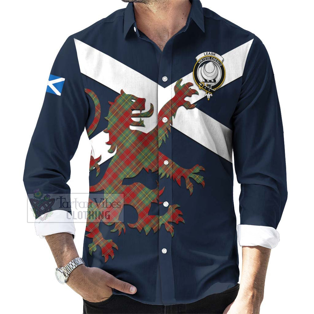 Tartan Vibes Clothing Leask Tartan Lion Rampant Long Sleeve Button Shirt – Proudly Display Your Heritage with Alba Gu Brath and Clan Name