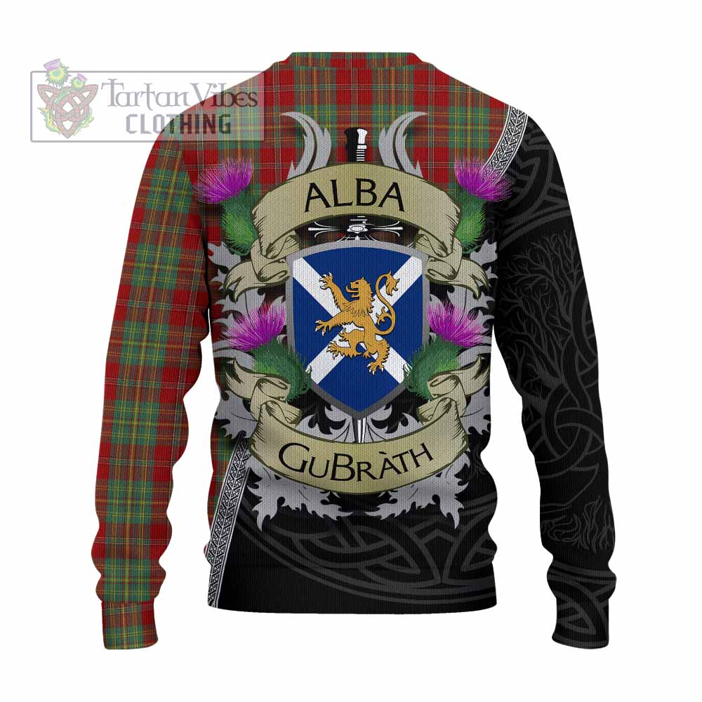 Tartan Vibes Clothing Leask Tartan Family Crest Knitted Sweater Lion Rampant Royal Thistle Shield Celtic Inspired