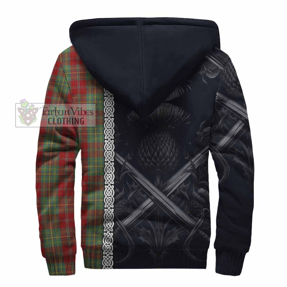 Tartan Vibes Clothing Leask Tartan Sherpa Hoodie with Family Crest Cross Sword Thistle Celtic Vibes