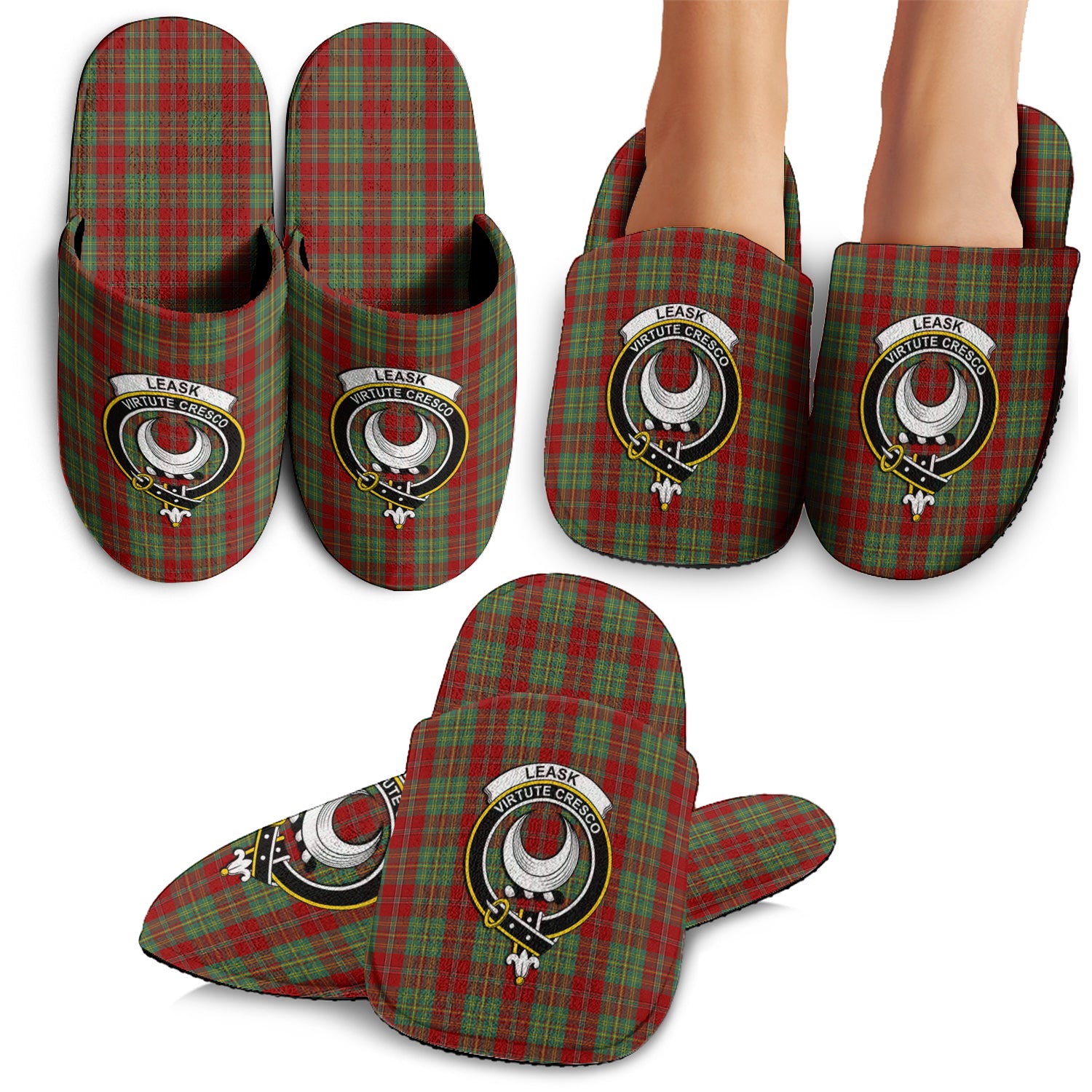 Leask Tartan Home Slippers with Family Crest - Tartanvibesclothing