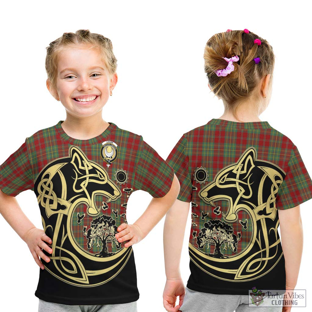 Leask Tartan Kid T-Shirt with Family Crest Celtic Wolf Style - Tartan Vibes Clothing