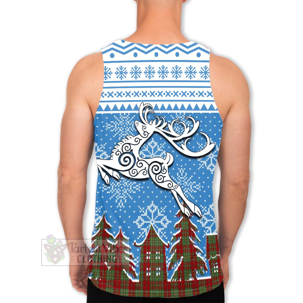 Tartan Vibes Clothing Leask Clan Christmas Men's Tank Top Celtic Reindeer Style