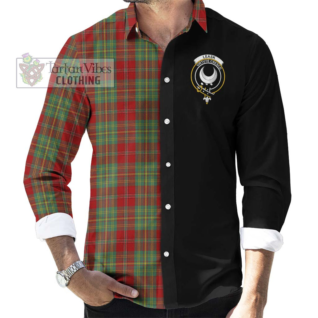 Leask Tartan Long Sleeve Button Shirt with Family Crest and Half Of Me Style - Tartanvibesclothing Shop