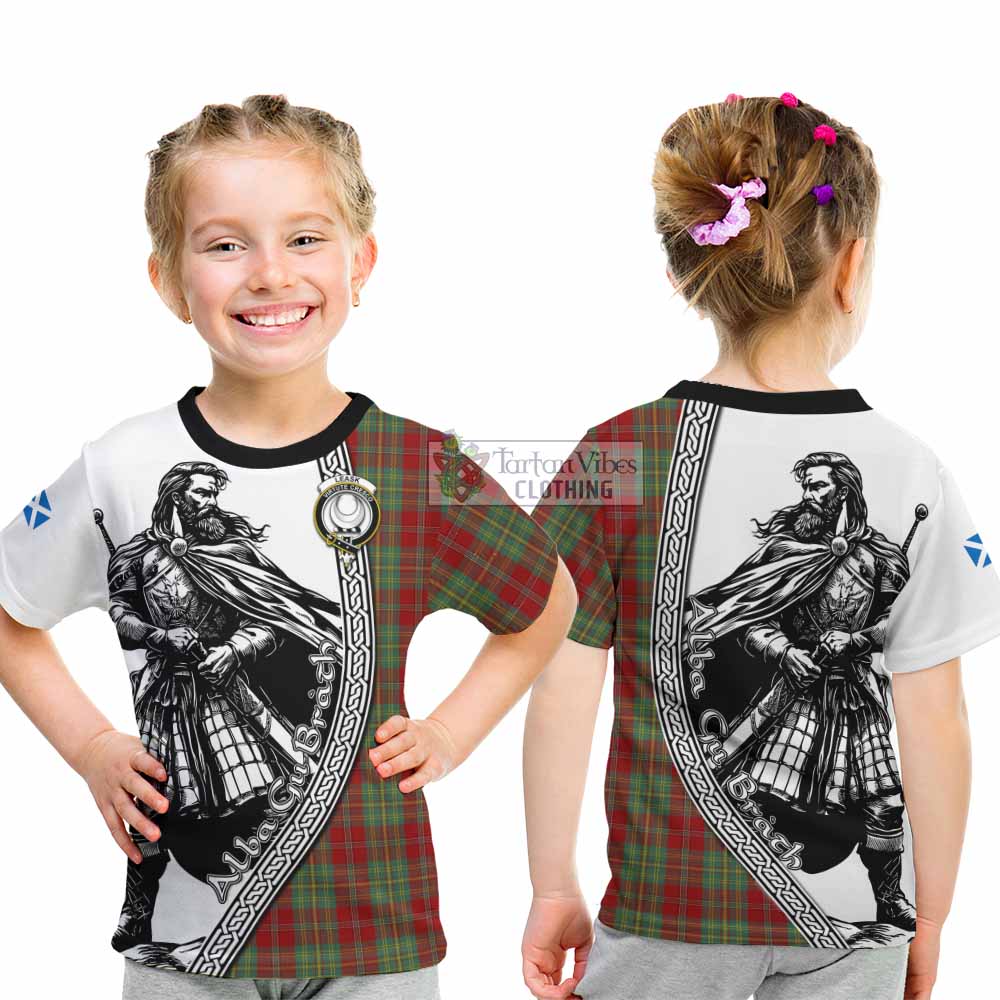 Leask Tartan Clan Crest Kid T-Shirt with Highlander Warrior Celtic Style