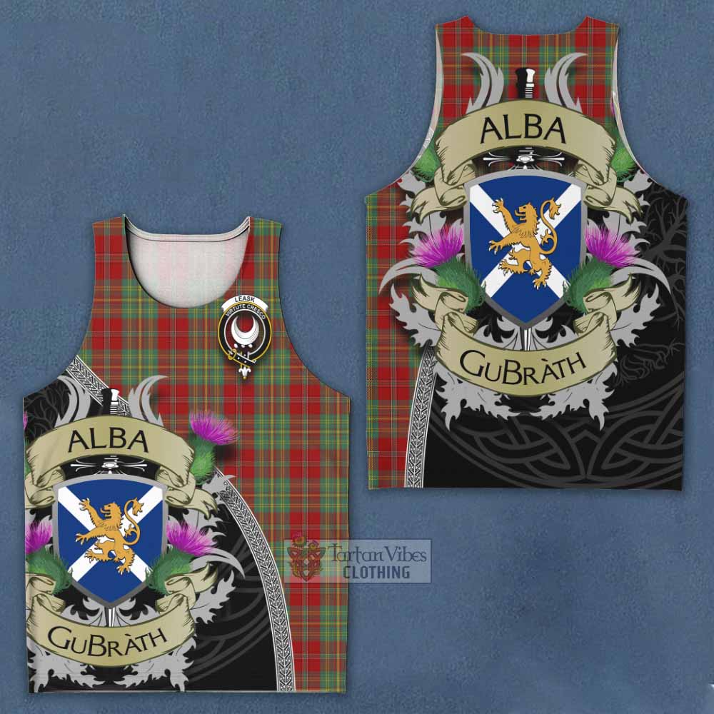 Tartan Vibes Clothing Leask Tartan Family Crest Men's Tank Top Lion Rampant Royal Thistle Shield Celtic Inspired
