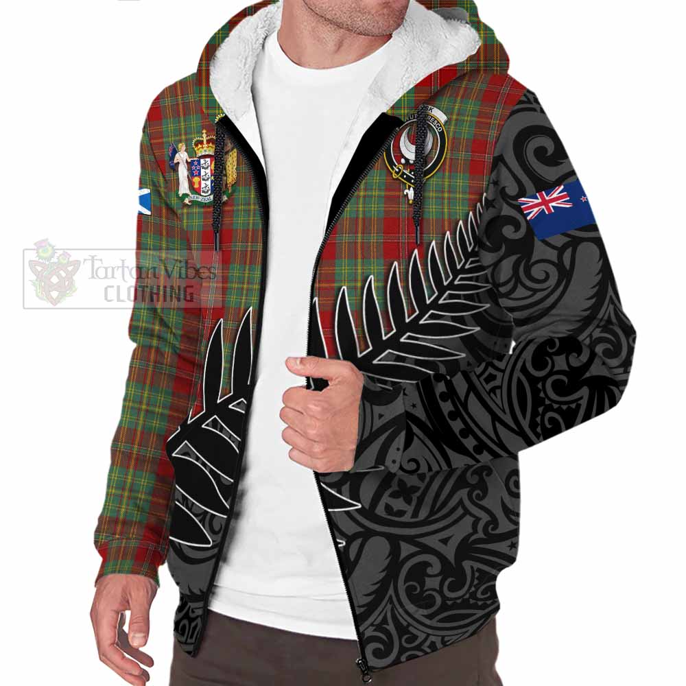 Tartan Vibes Clothing Leask Crest Tartan Sherpa Hoodie with New Zealand Silver Fern Half Style