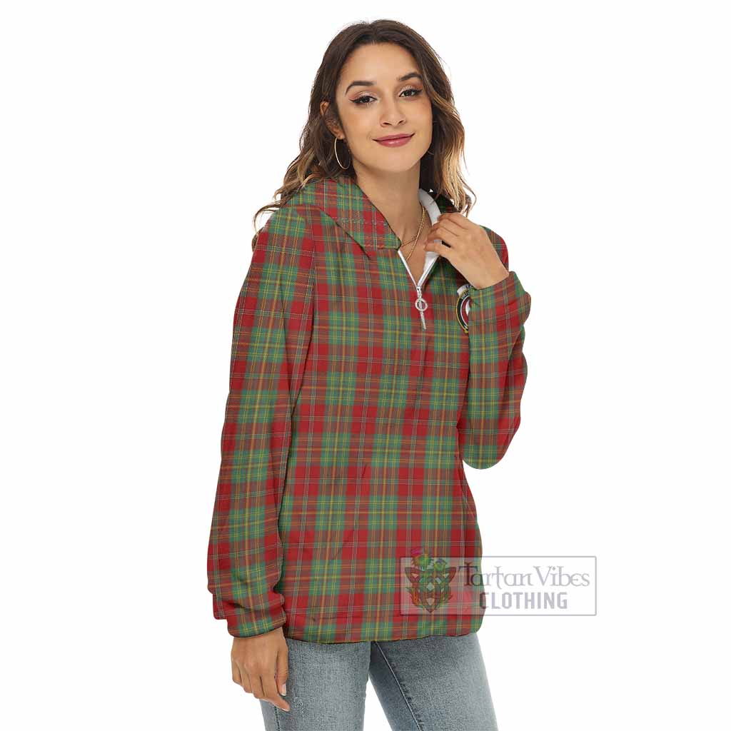 Tartan Vibes Clothing Leask Tartan Crest Women's Borg  Half Zip Fleece Hoodie