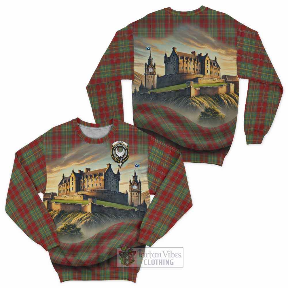 Tartan Vibes Clothing Leask Tartan Family Crest Sweatshirt with Scottish Ancient Castle Style
