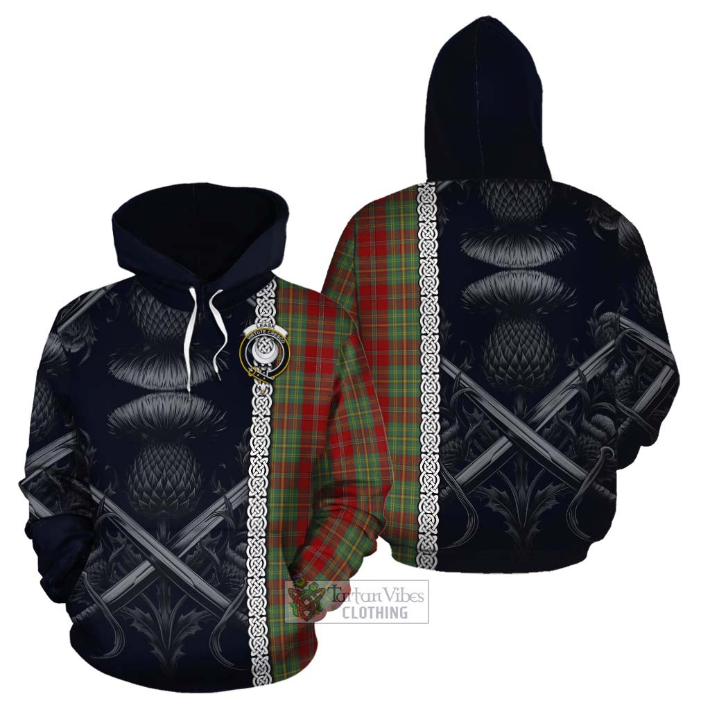 Tartan Vibes Clothing Leask Tartan Cotton Hoodie with Family Crest Cross Sword Thistle Celtic Vibes