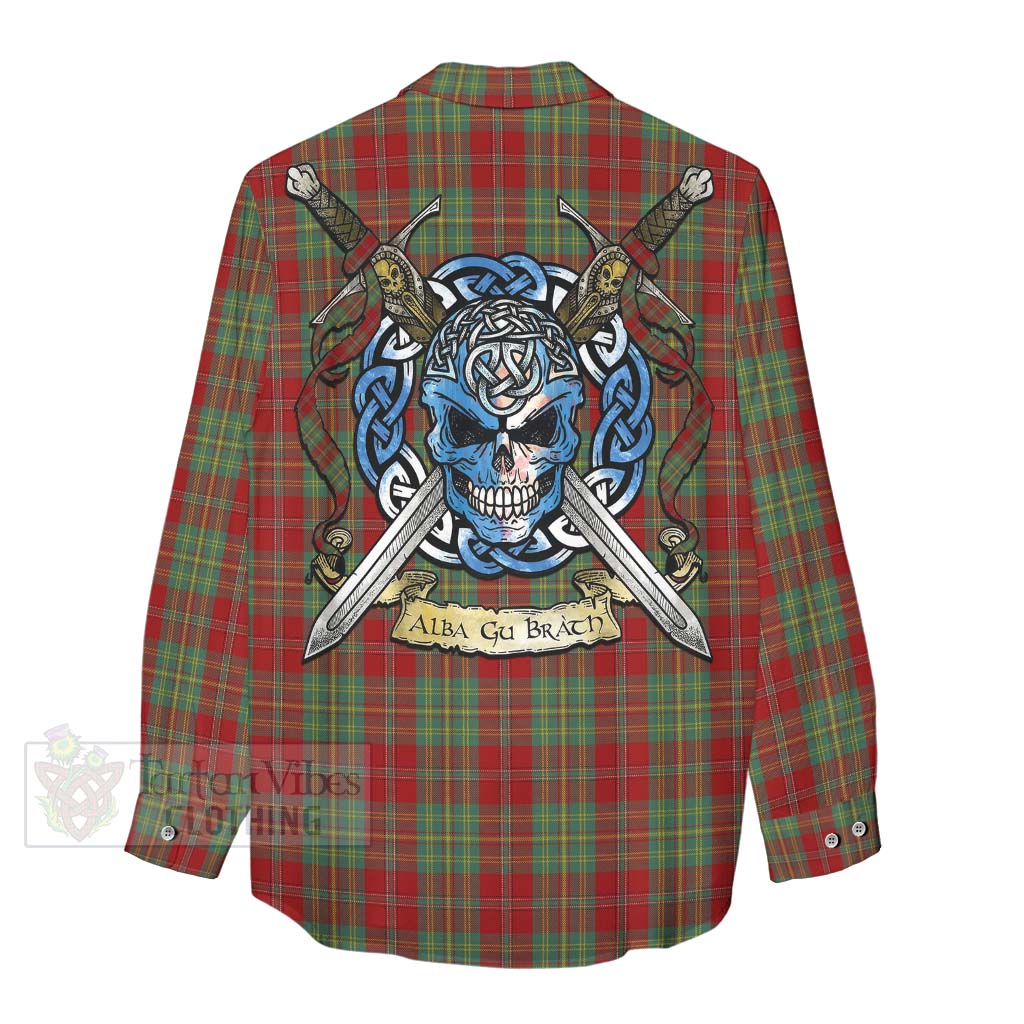 Tartan Vibes Clothing Leask Tartan Women's Casual Shirt with Family Crest Celtic Skull Style