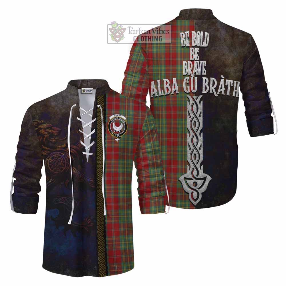 Tartan Vibes Clothing Leask Tartan Family Crest Ghillie Kilt Shirt Alba Gu Brath Be Brave Lion Ancient Style