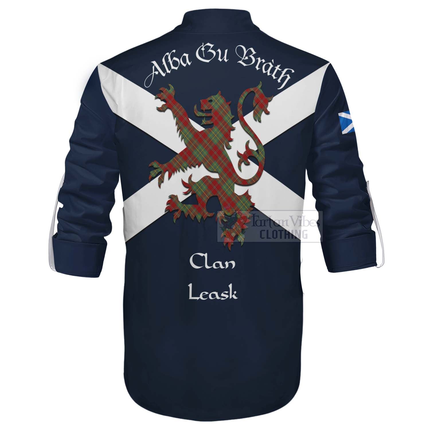 Tartan Vibes Clothing Leask Tartan Lion Rampant Ghillie Kilt Shirt Proudly Display Your Heritage with Alba Gu Brath and Clan Name
