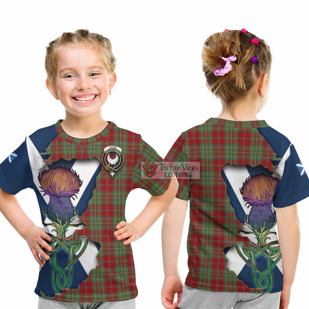 Tartan Vibes Clothing Leask Tartan Family Crest Kid T-Shirt Scottish Thistle Celtic Inspired