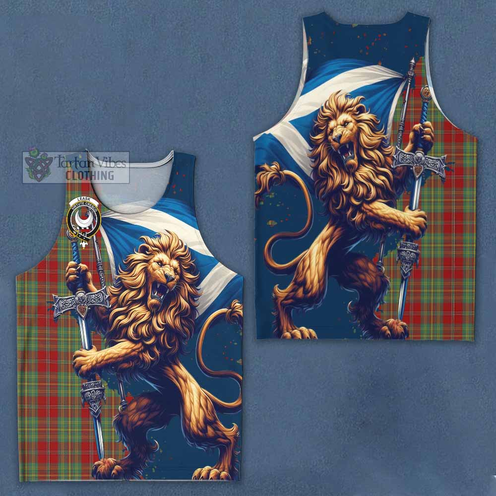 Tartan Vibes Clothing Leask Tartan Family Crest Men's Tank Top with Scottish Majestic Lion