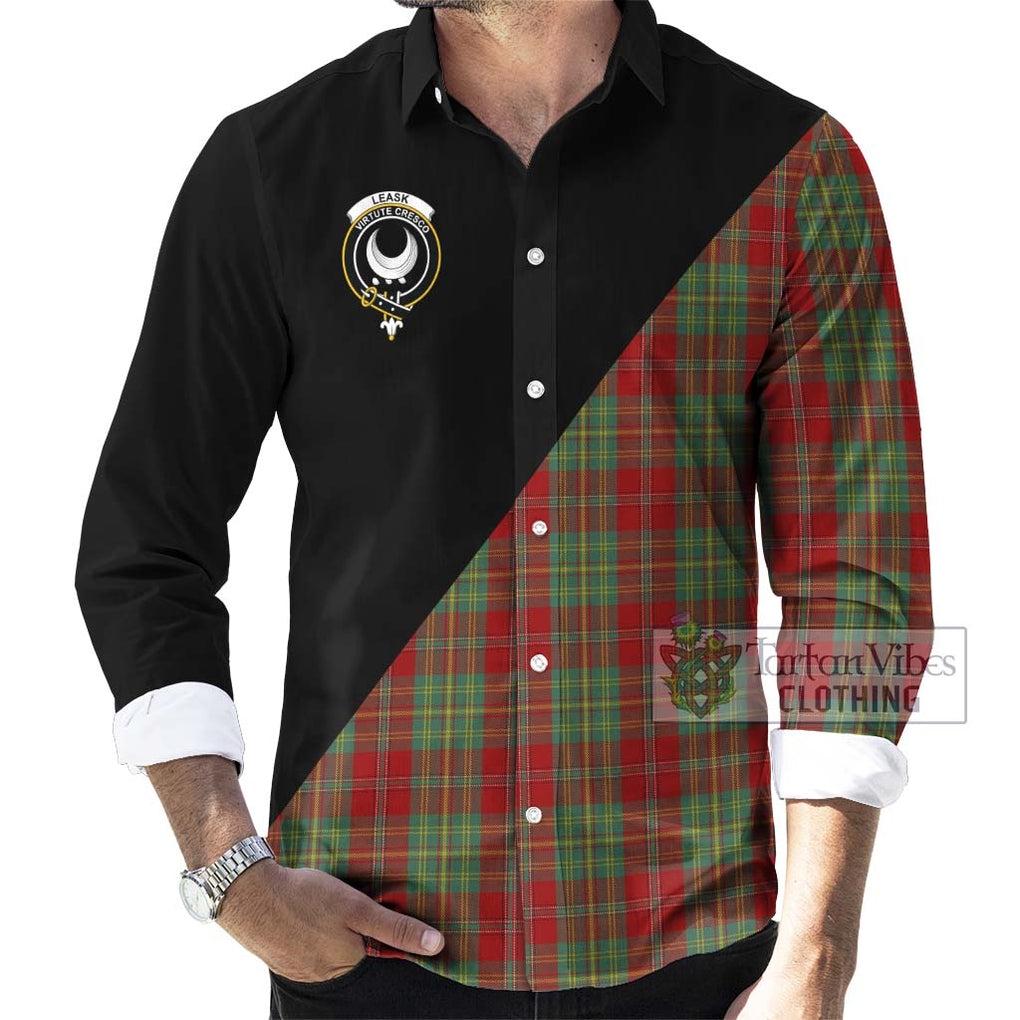 Leask Tartan Long Sleeve Button Shirt with Family Crest and Military Logo Style - Tartanvibesclothing Shop