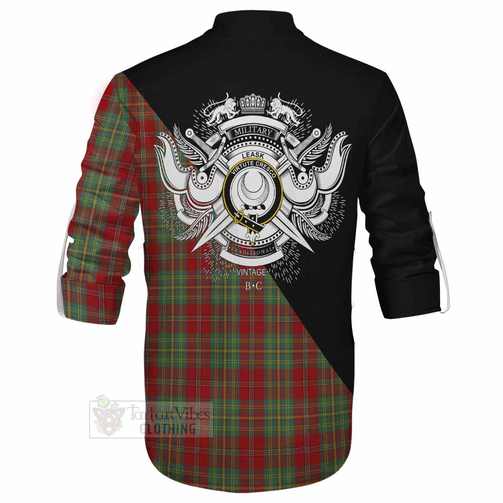 Tartan Vibes Clothing Leask Tartan Ghillie Kilt Shirt with Family Crest and Military Logo Style