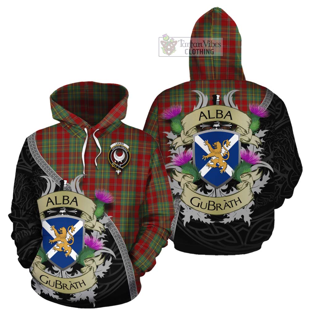 Tartan Vibes Clothing Leask Tartan Family Crest Cotton Hoodie Lion Rampant Royal Thistle Shield Celtic Inspired