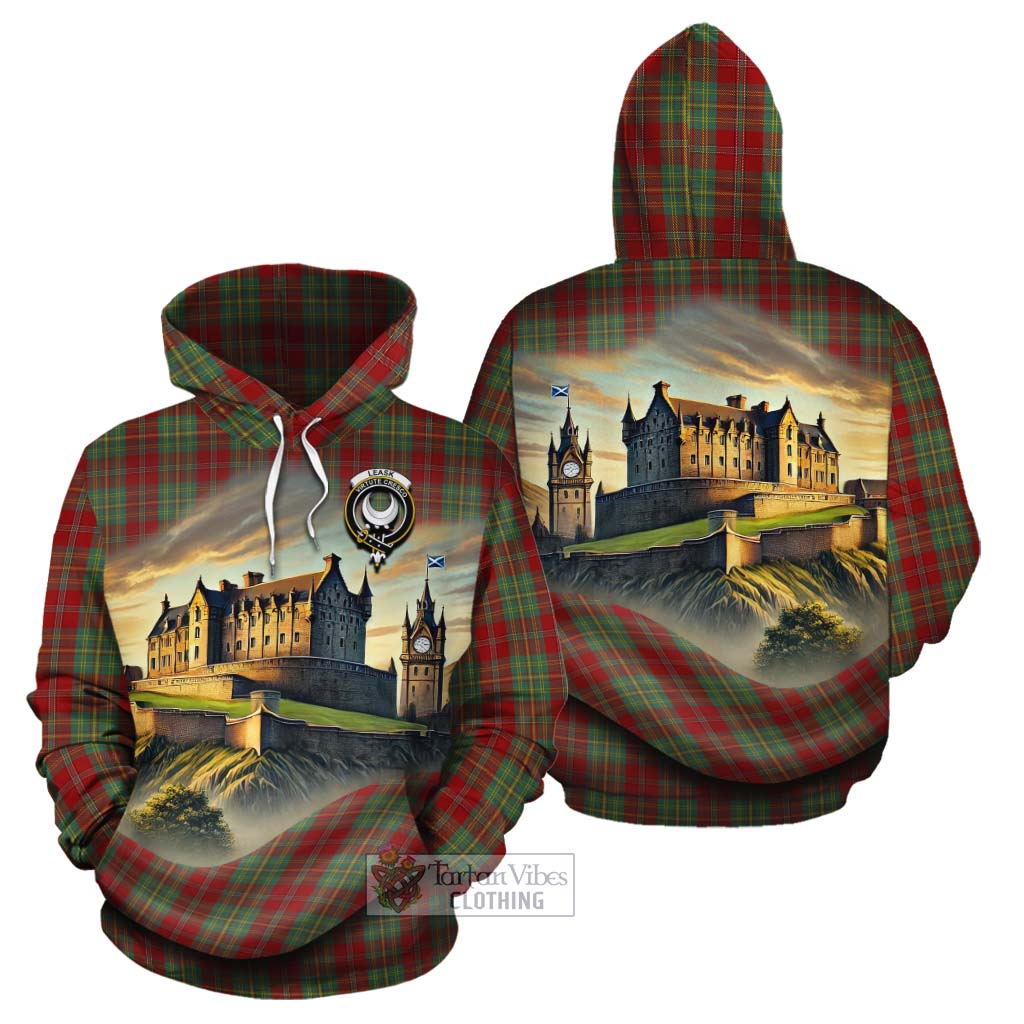 Tartan Vibes Clothing Leask Tartan Family Crest Cotton Hoodie with Scottish Ancient Castle Style
