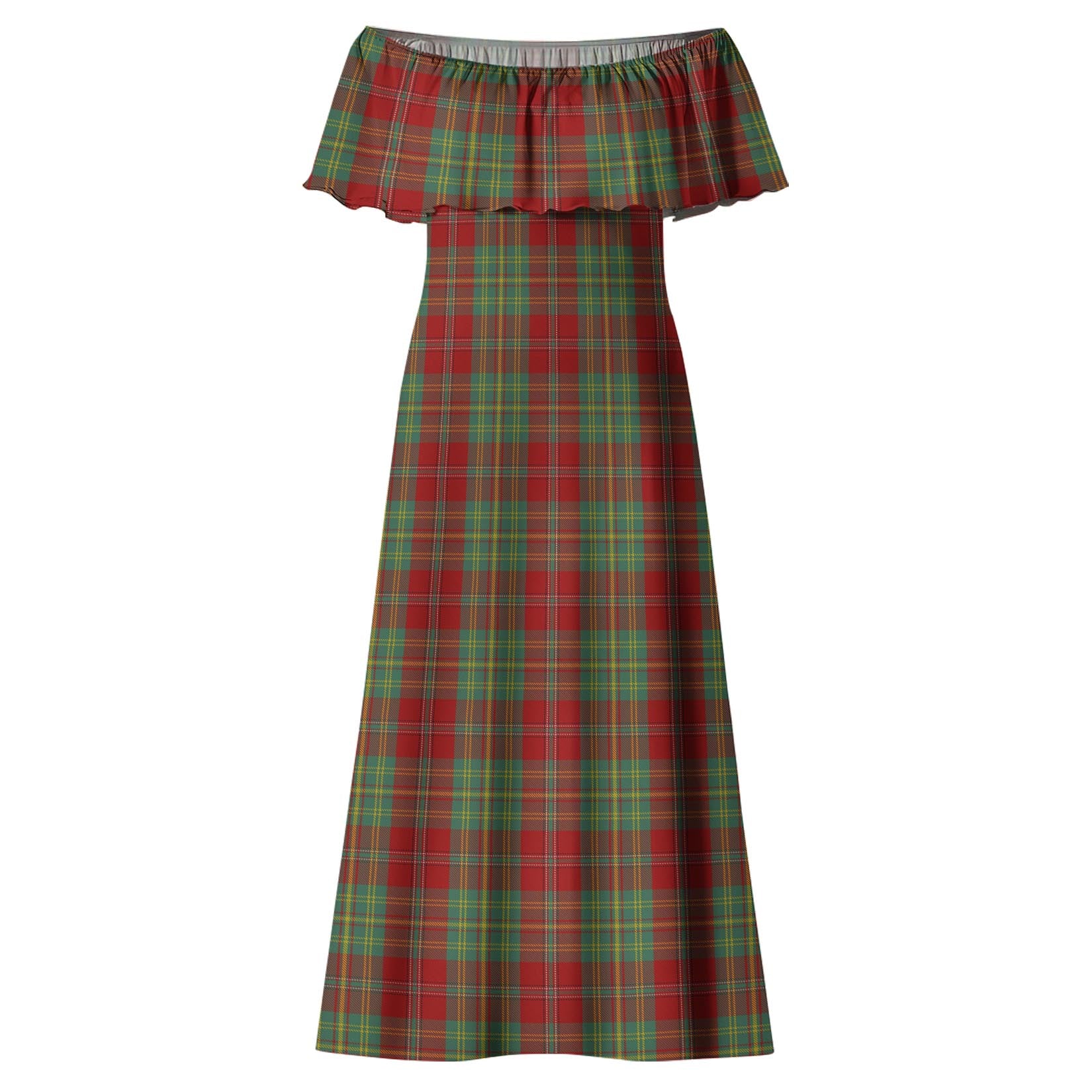Leask Tartan Off Shoulder Long Dress - Tartanvibesclothing