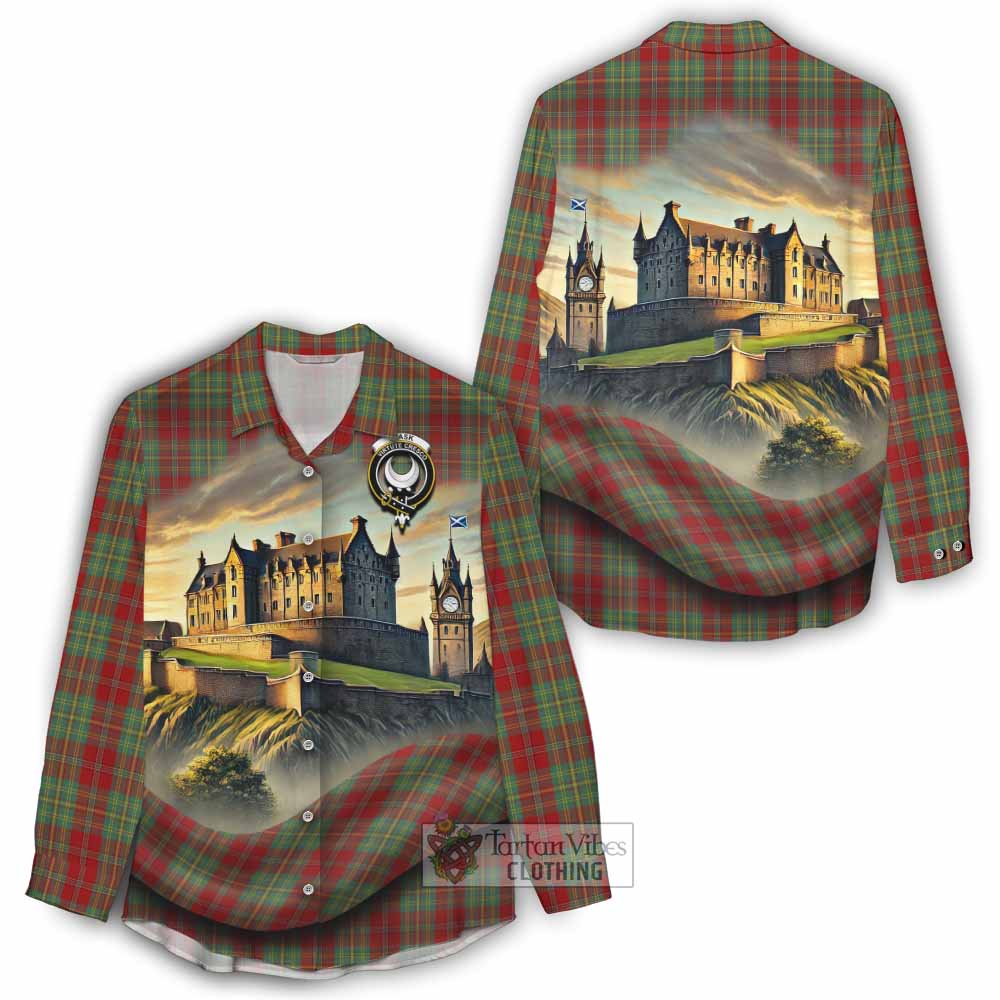 Tartan Vibes Clothing Leask Tartan Family Crest Women's Casual Shirt with Scottish Ancient Castle Style