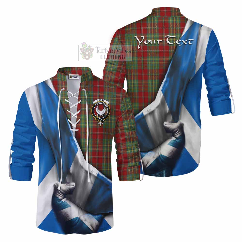 Tartan Vibes Clothing Leask Tartan Ghillie Kilt Shirt with Family Crest Scotland Patriotic Style