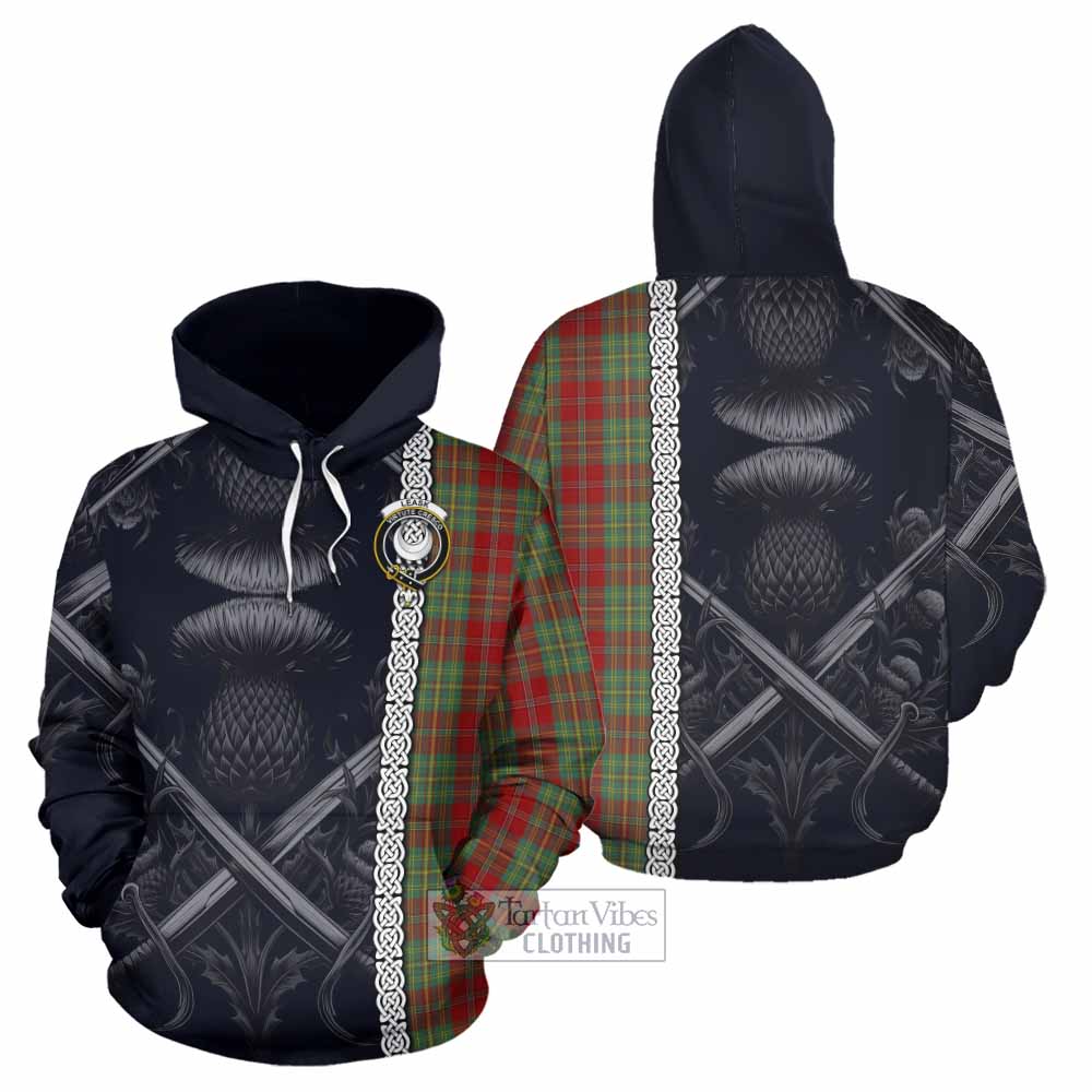 Tartan Vibes Clothing Leask Tartan Hoodie with Family Crest Cross Sword Thistle Celtic Vibes