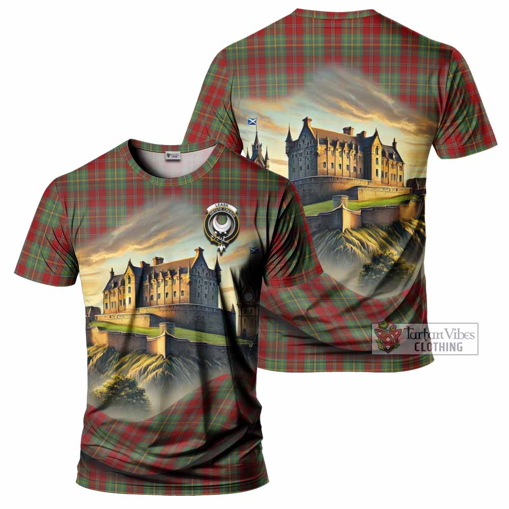 Tartan Vibes Clothing Leask Tartan Family Crest T-Shirt with Scottish Ancient Castle Stype