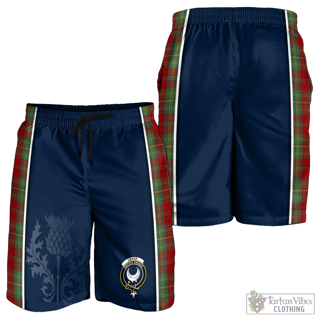 Tartan Vibes Clothing Leask Tartan Men's Shorts with Family Crest and Scottish Thistle Vibes Sport Style