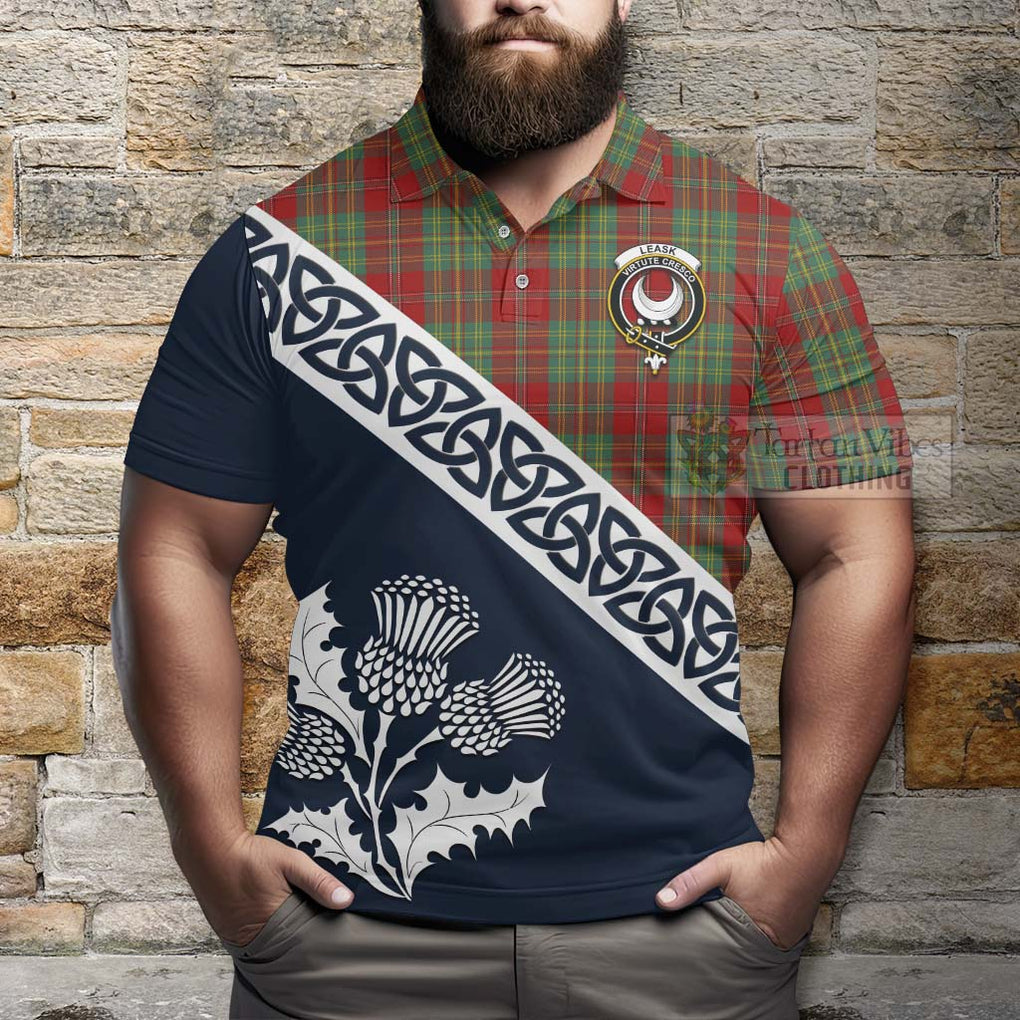Leask Tartan Polo Shirt Featuring Thistle and Scotland Map