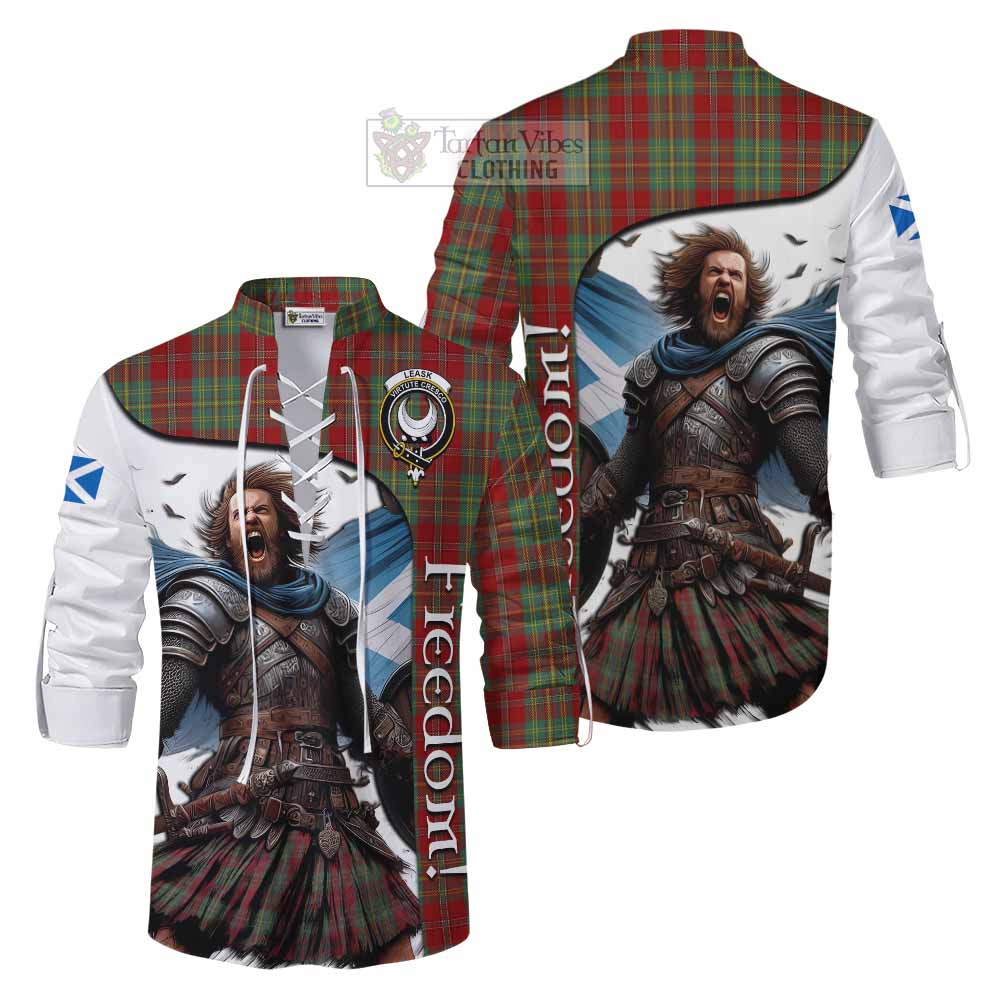 Tartan Vibes Clothing Leask Crest Tartan Ghillie Kilt Shirt Inspired by the Freedom of Scottish Warrior