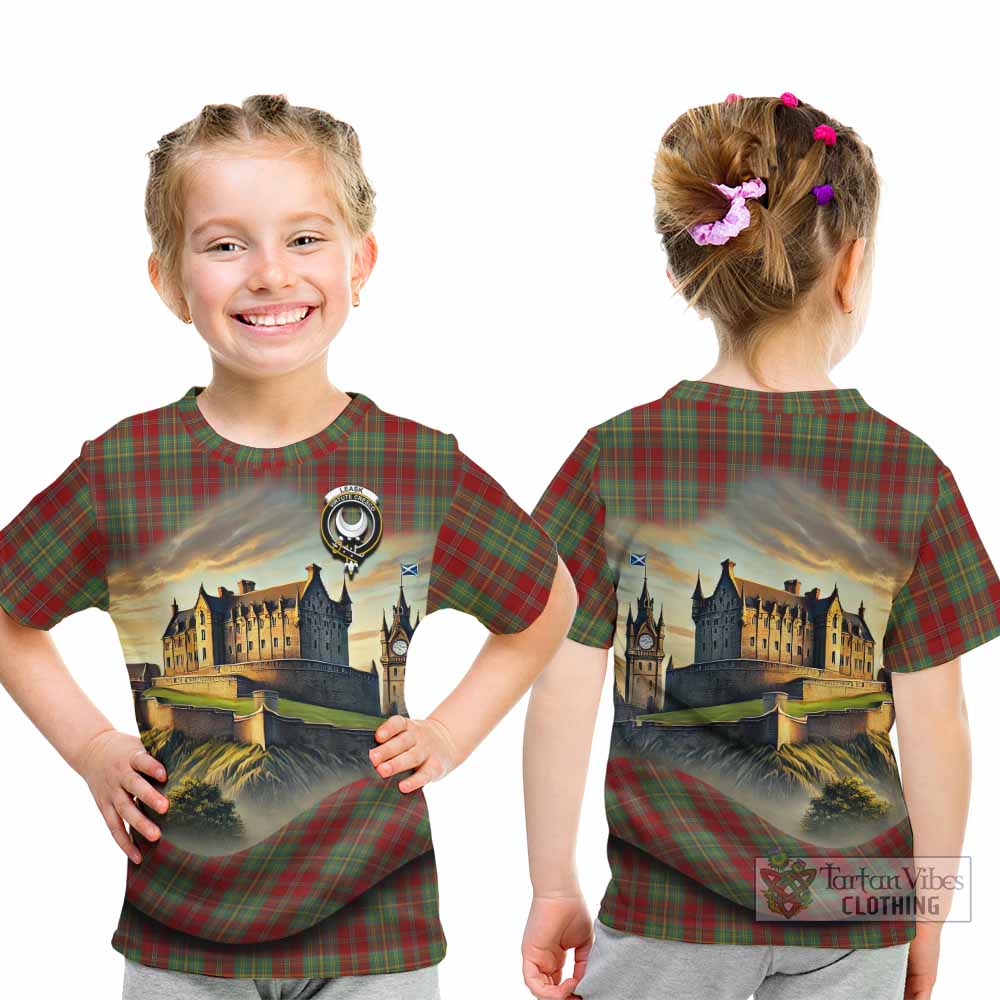 Tartan Vibes Clothing Leask Tartan Family Crest Kid T-Shirt with Scottish Ancient Castle Style