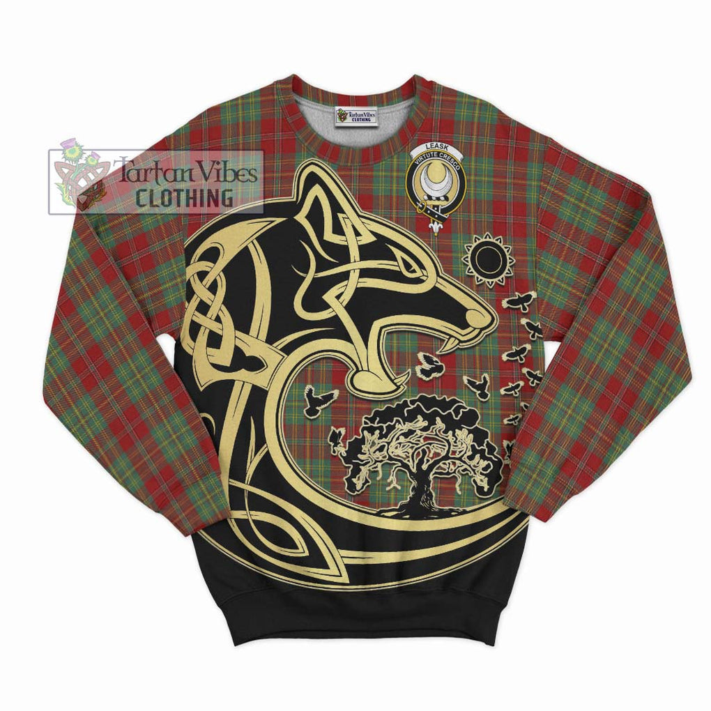 Leask Tartan Sweatshirt with Family Crest Celtic Wolf Style - Tartan Vibes Clothing