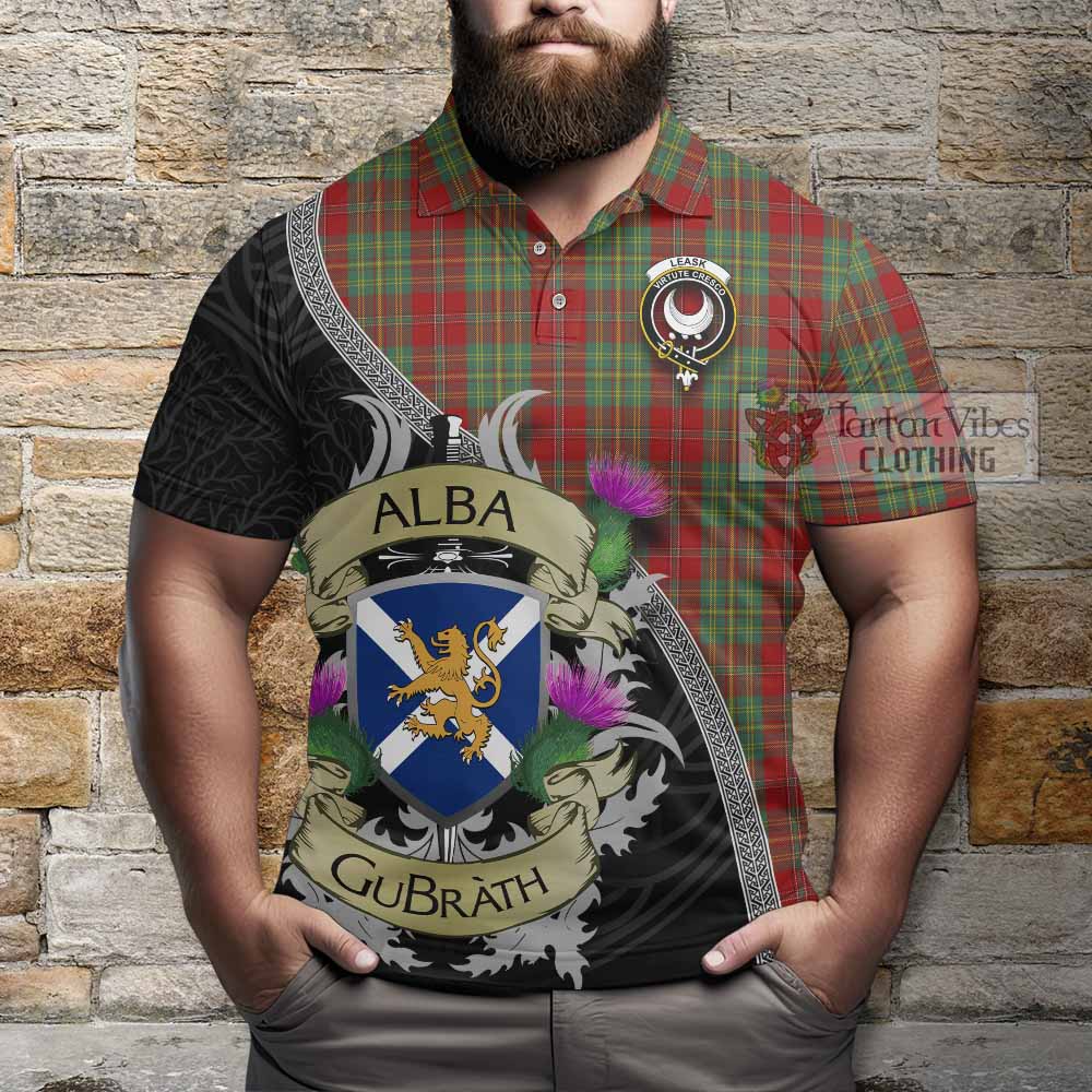 Leask Tartan Family Crest Polo Shirt Lion Rampant Royal Thistle Shield Celtic Inspired - Tartan Vibes Clothing