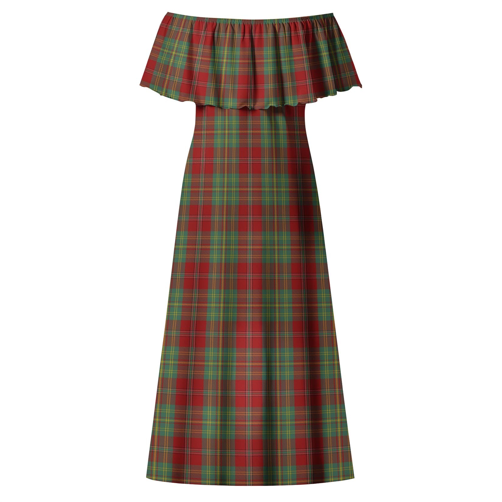 Leask Tartan Off Shoulder Long Dress - Tartanvibesclothing